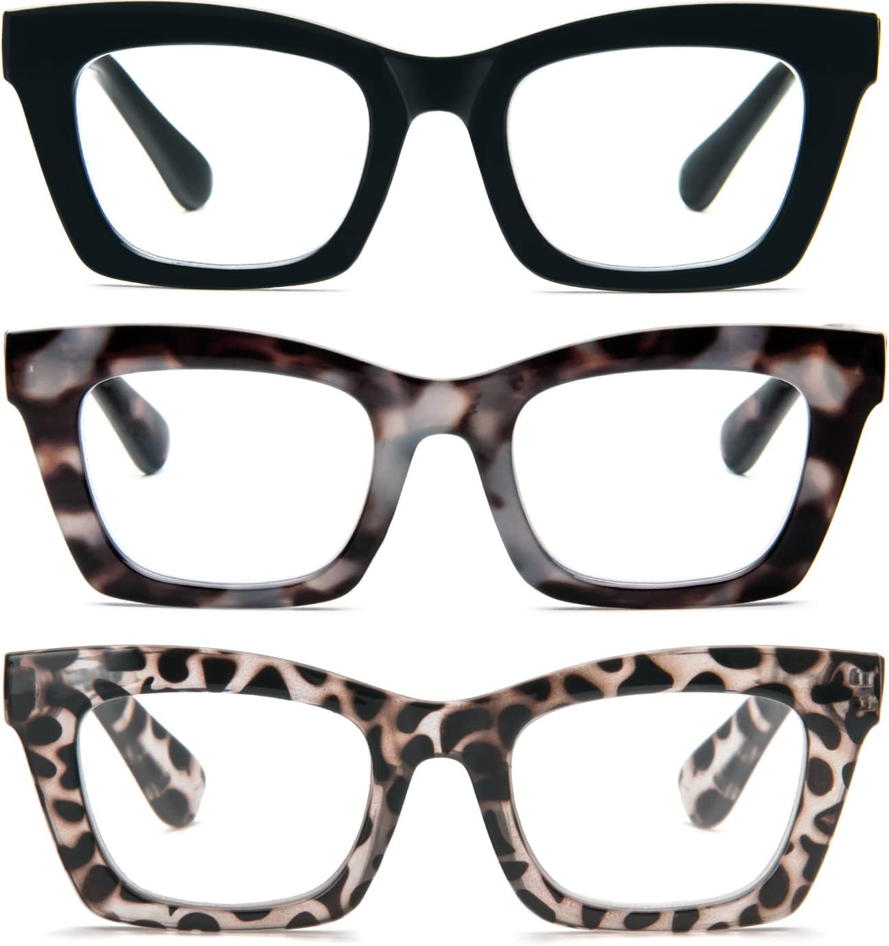 REAVEE Oprah Style Reading Glasses for Women, Blue Light Blocking Stylish Oversized Computer Readers Spring Hinge