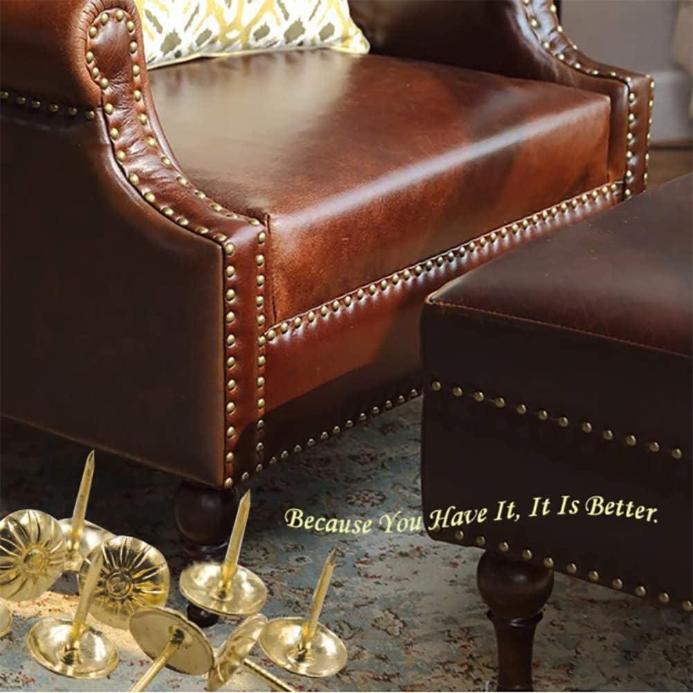 200 Pcs Upholstery Tacks Nails, Furniture Nails for Sofa,Crafts,Decorative Painting, 7/16" Head Diameter (Antique Brass Daisy) (Golden)