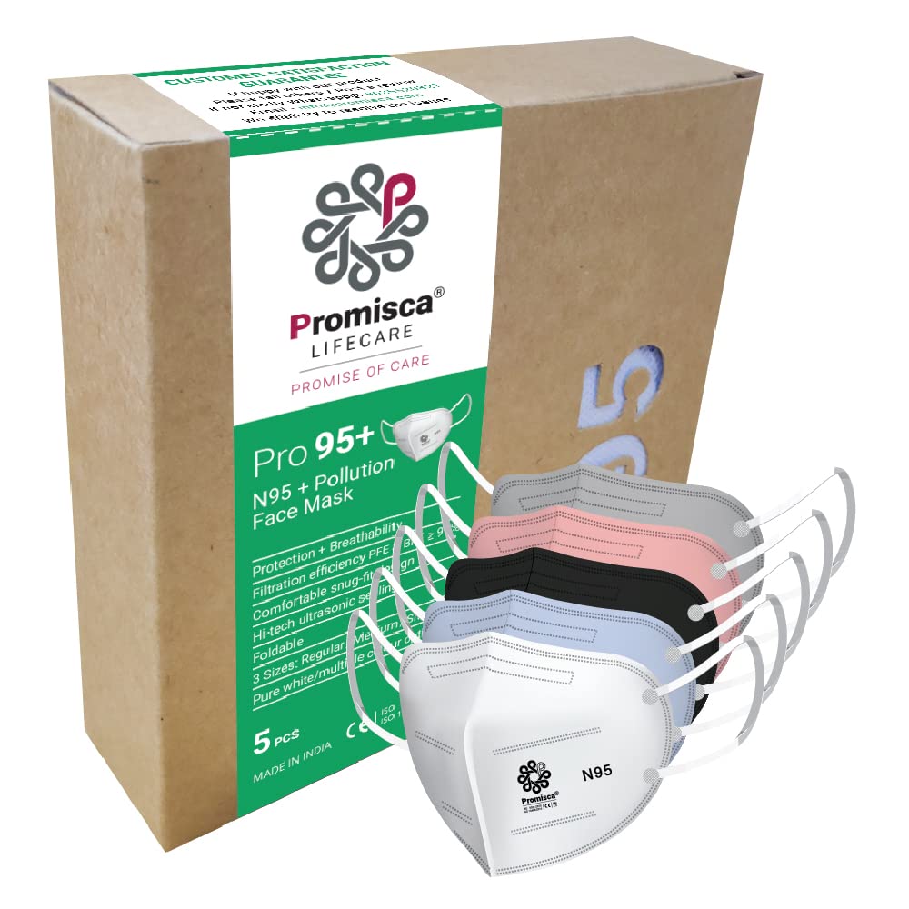 Promisca New N95 Pollution Mask (Pack of 5) Ear Loop Style Protective Face Mask 5 layered filtration with genuine Melt Blown and Hot Air Cotton Layers Multicolor Medium (B08TCLHWBB) Amazon Price History, Amazon Price Tracker
