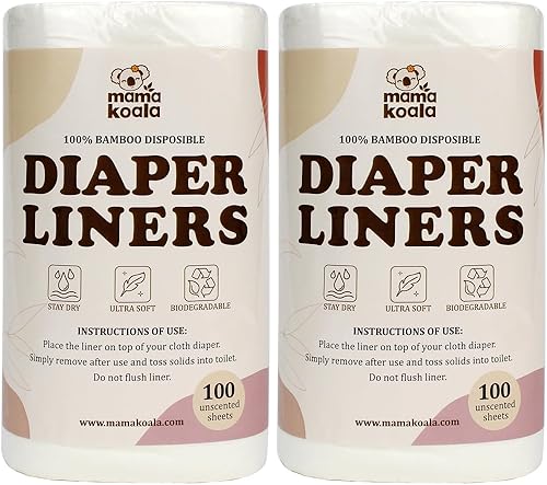 Mama Koala Forros de pañales naturales desechables para pañales de tela, 200 hojas (paquete de 2)