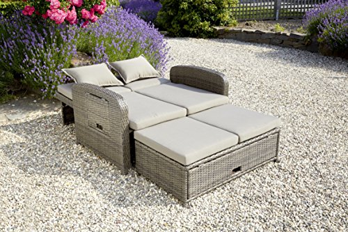 greemotion Rattan-Lounge Bahia Rondo, Sofa & Bett aus Polyrattan, indoor & outdoor, 2er Garten-Sofa mit Stahl-Gestell, Daybed, braun-beige - 6