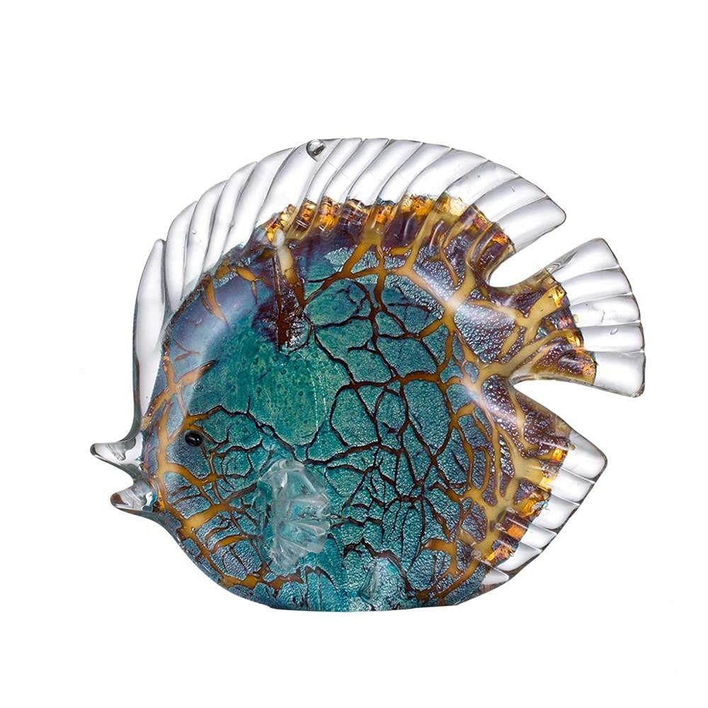 Poisson en verre bleu vif pour decoration salon et bureau moderne