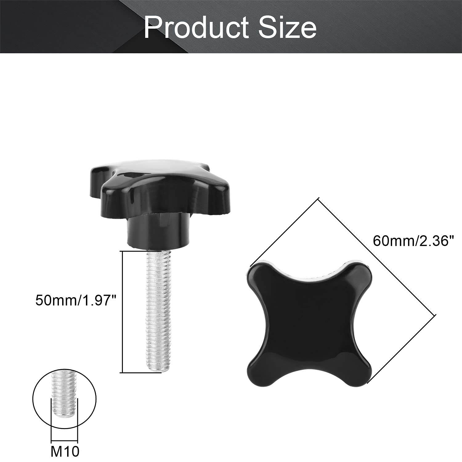 MroMax 5PCS Clamping Handle Gripandles Screw Knobs Handgrips M10 x 50mm Threaded Plastic Metal Black