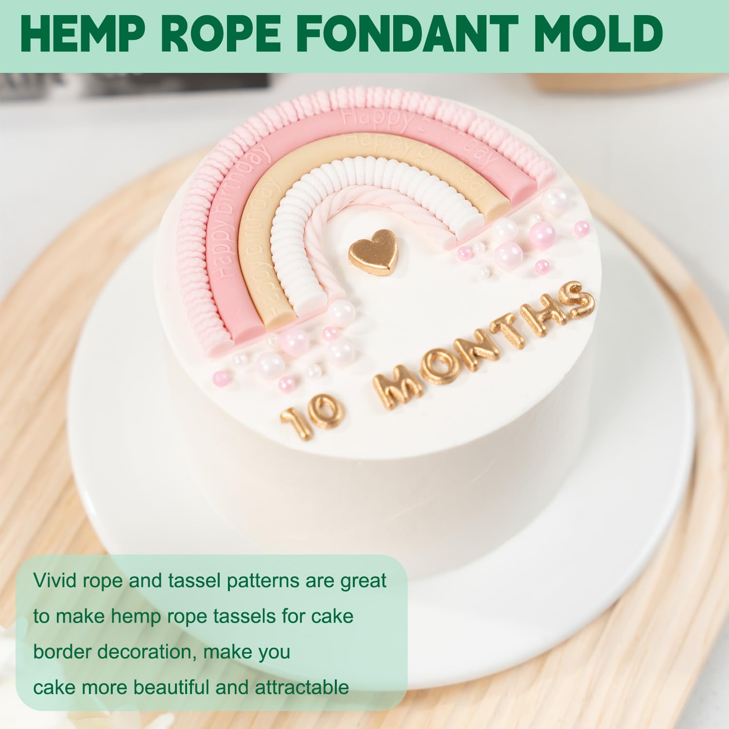 KALAIEN Molde de fondant de cuerda de cáñamo, molde de silicona de cuerda de punto de perla, decoración de pasteles de macramé para hornear galletas, moldes de arcilla, azúcar, chocolate, dulces,