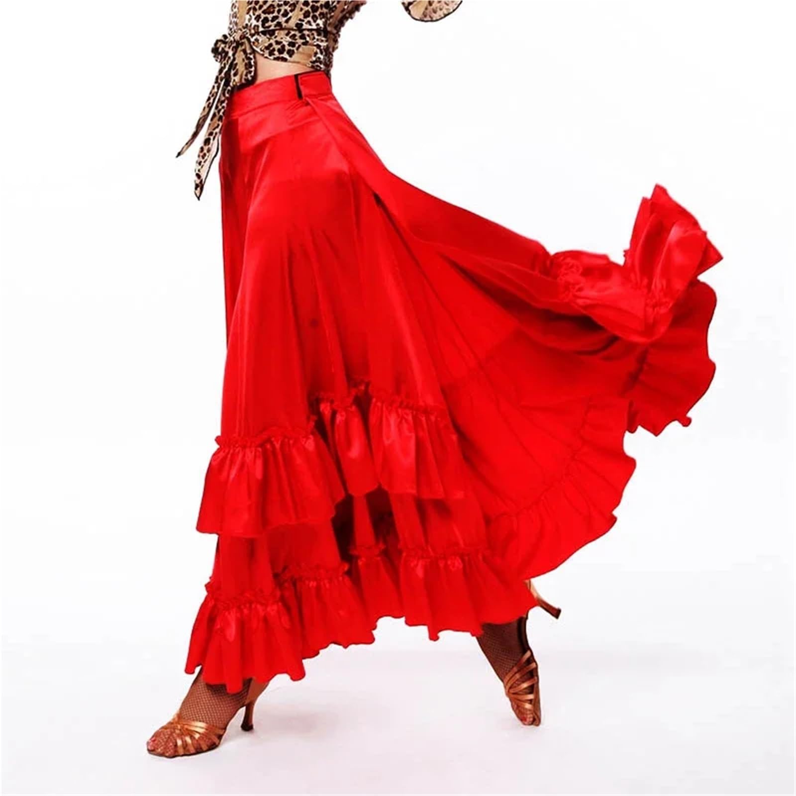 Falda Flamenca for Mujer, Vestido Rojo for actuación en el Escenario, Ropa de Baile salón, vals, Tango, Flamenco