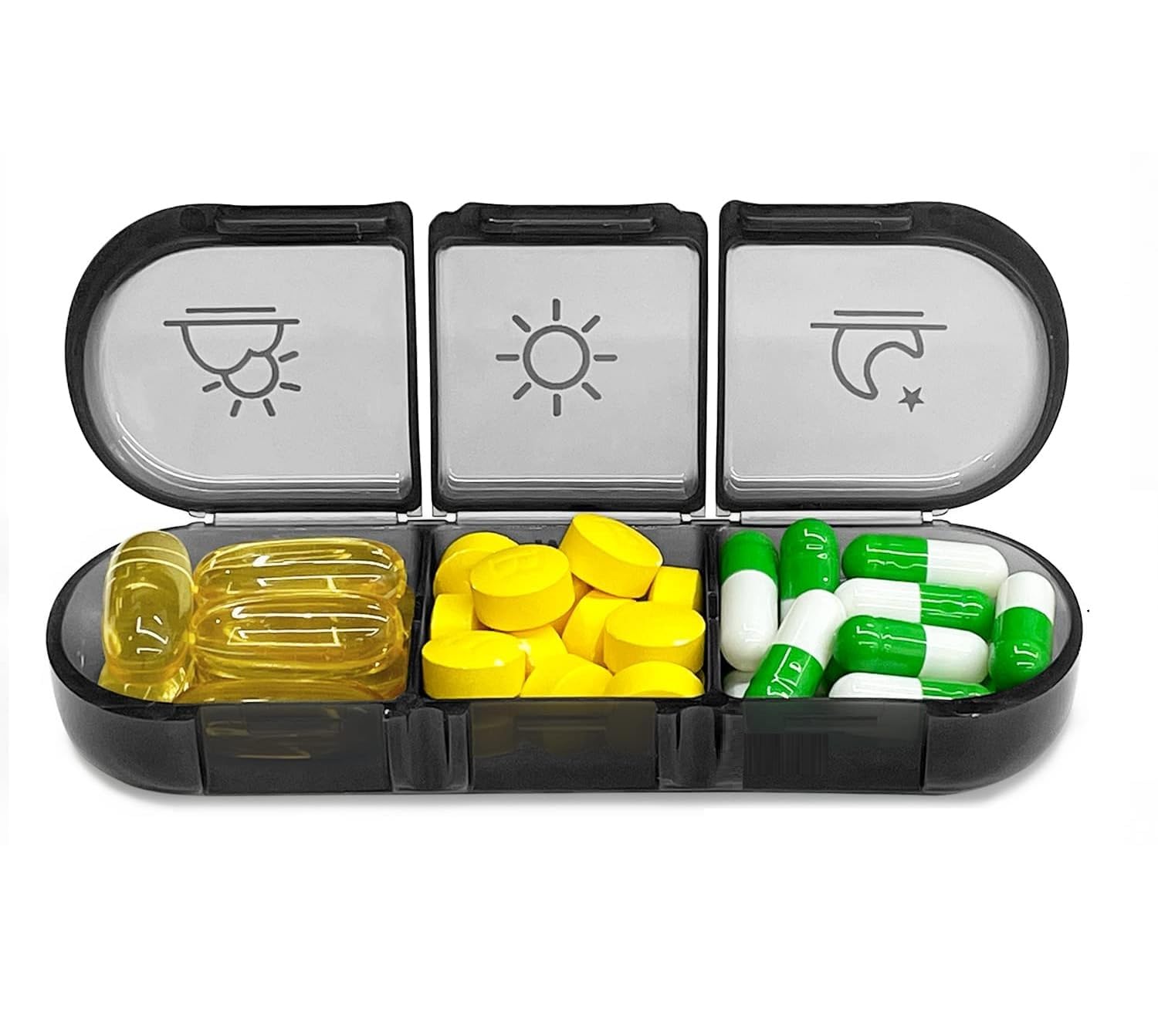 PregaPath's 7 Days Pill Organizer Box | Weekly Medicine Storage Case | BPA-Free Daily Pill Separator | Compact, Lightweight & Travel-Friendly Pill Holder for Home & Travel (Black, 3 Times per day)-image-33
