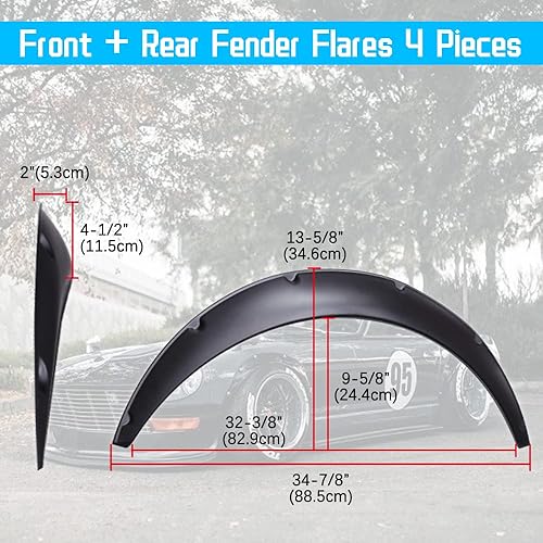 Miniatura 10 de DREAMIZER Juego de 4 guardabarros universales para guardabarros de cuerpo ancho de 1.378 in1.969 in delantero y trasero modificado sobre la rueda