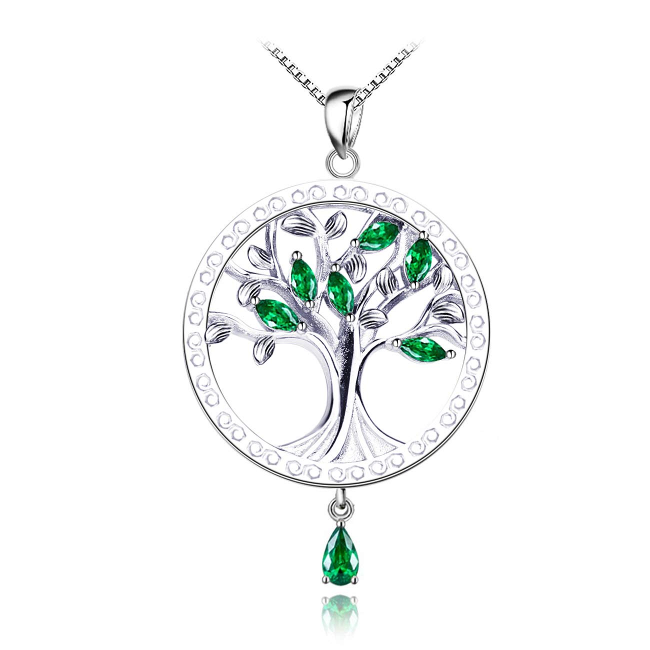 LSOOYH 18K Gold Plated Tree of Life Necklace For Women Austrian Green Crystal Necklace