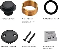Vista 6 de Kit de conversión de conjunto de molduras de tina punta y punta Hidrop, kit de reemplazo de drenaje de bañera con placa frontal de desbordamiento