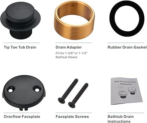Miniatura 6 de Kit de conversión de conjunto de molduras de tina punta y punta Hidrop, kit de reemplazo de drenaje de bañera con placa frontal de desbordamiento de