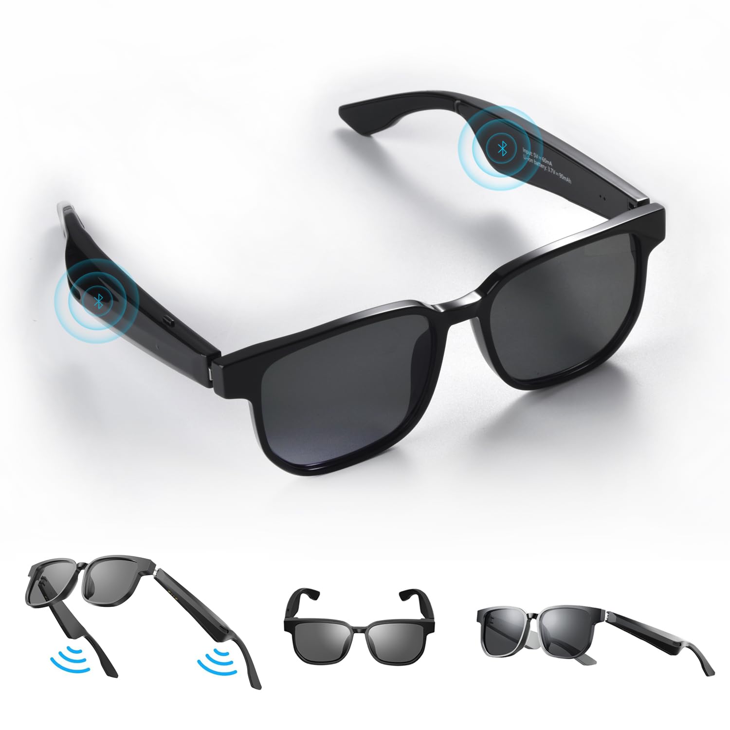 Occhiali intelligenti con altoparlante Bluetooth, orecchio aperto, occhiali smart audio per esterni, protezione UV, per uomini e donne, unisex, 09 (nero)