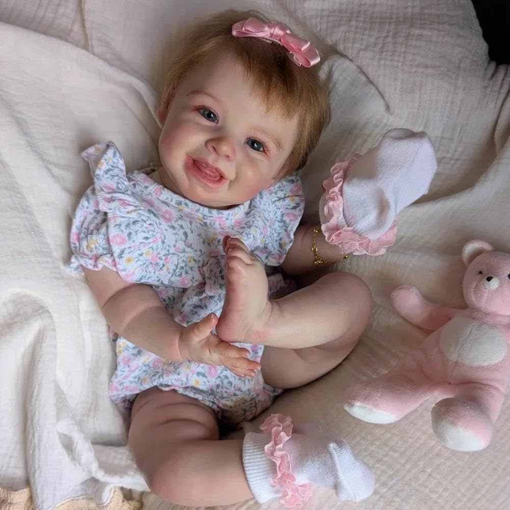 RXDOLL Realistyczne lalki Reborn Baby Dolls z miękkiego materiału, 50 cm, prawdziwa lalka, która wygląda prawdziwie realistycznie, uśmiechnięta lalka noworodka, zabawka, ręcznie robione, ważone