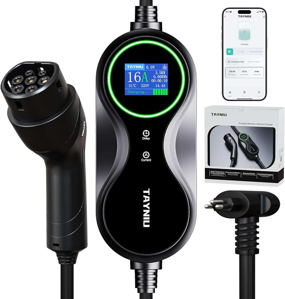 Carregador Portátil para Carro Elétrico 3.5kW Tipo 2 com APP Infinity Corrente Ajustável 8A-16A IP66 Compatível com BYD Dolphin/Mini/Song e BMW - Cabo 5m