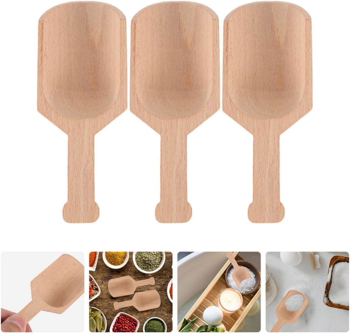 3pcs Wooden Bath Salt Spoon Set for Tea Kitchen Measuring