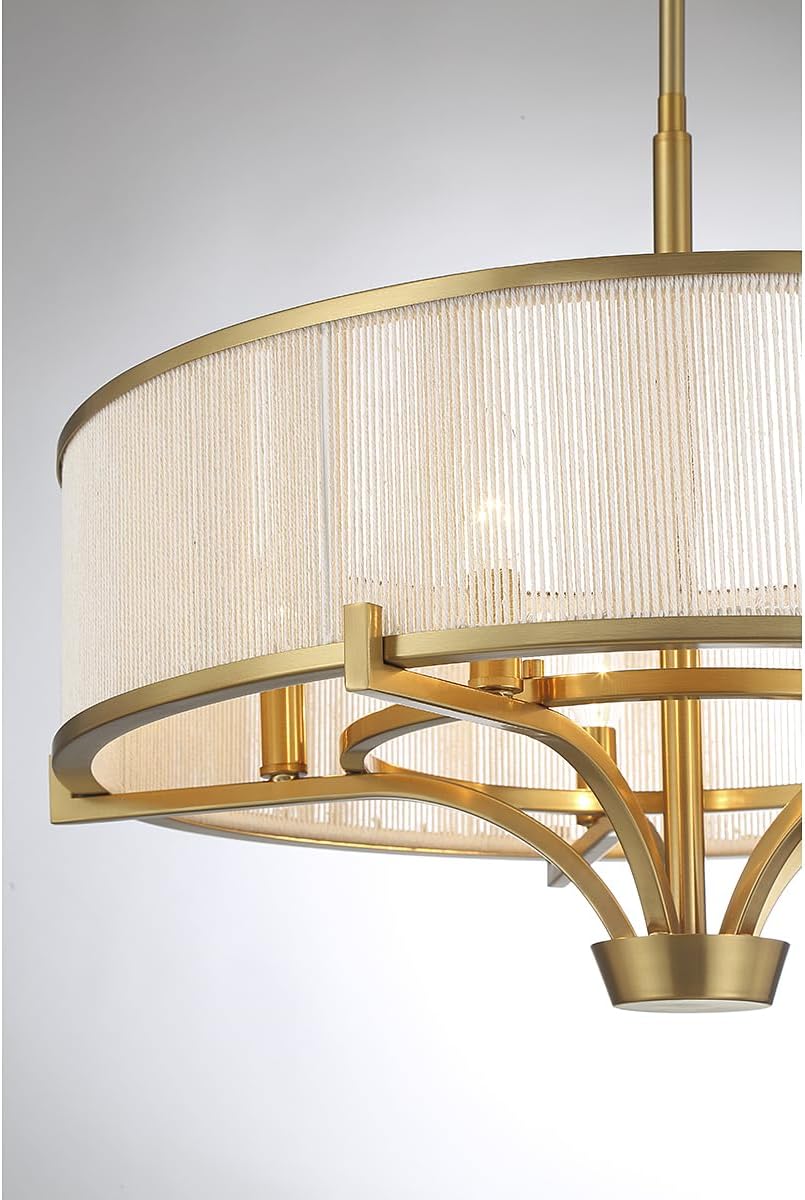 Savoy House 1-7751-5-322 Wynwood Mid-Century Vintage Bohemian Soft White String Drum Chandelier, 5-Light 300 Total Watts, 18" H x 24" W, Warm Brass