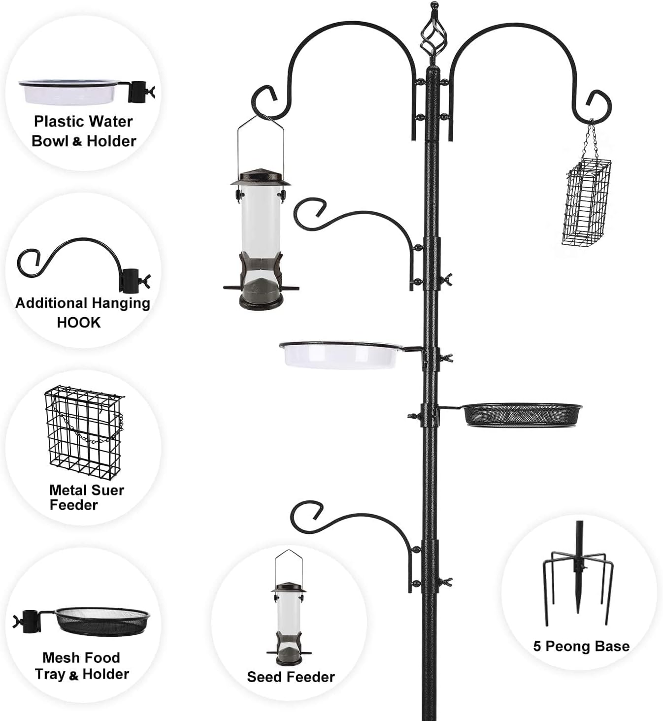 ERYTLLY Bird Feeding Station Kit Bird Feeder Pole Wild Bird Feeder Hanging Kit Planter Hanger Multi Feeder Hanging with Metal Suet Feeder Bird Bath for Attracting Wild Birds