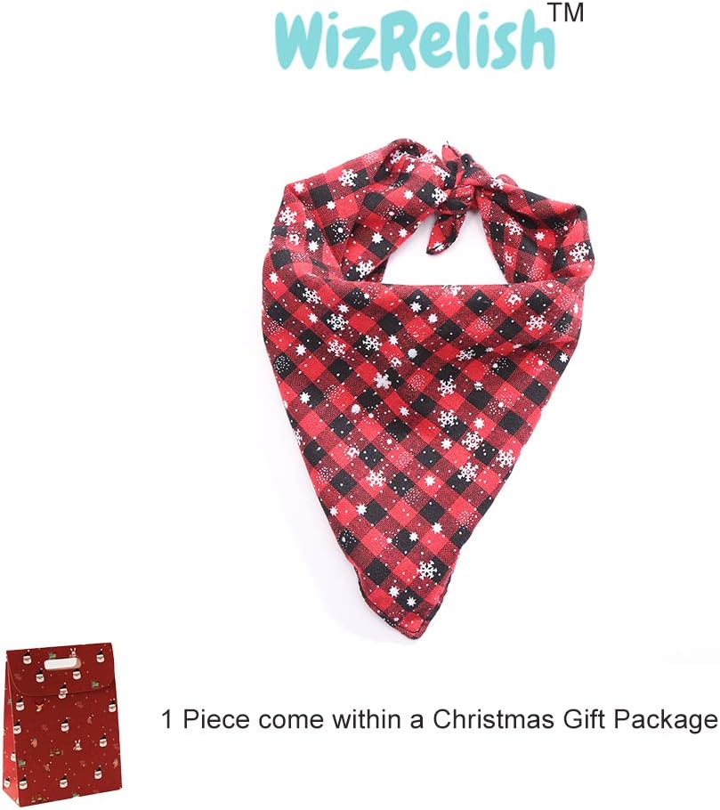 WizRelish Dog Cat Animal Pet Bandana-Christmas Holiday Birthday Handmade Reversible Plaid Triangle-Bib Scarf Accessories Winter