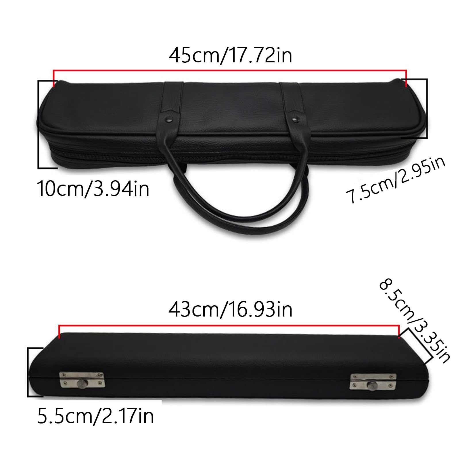 Funda de almacenamiento de flauta de piel sintética para 17 agujeros con cremallera y doble asa de transporte