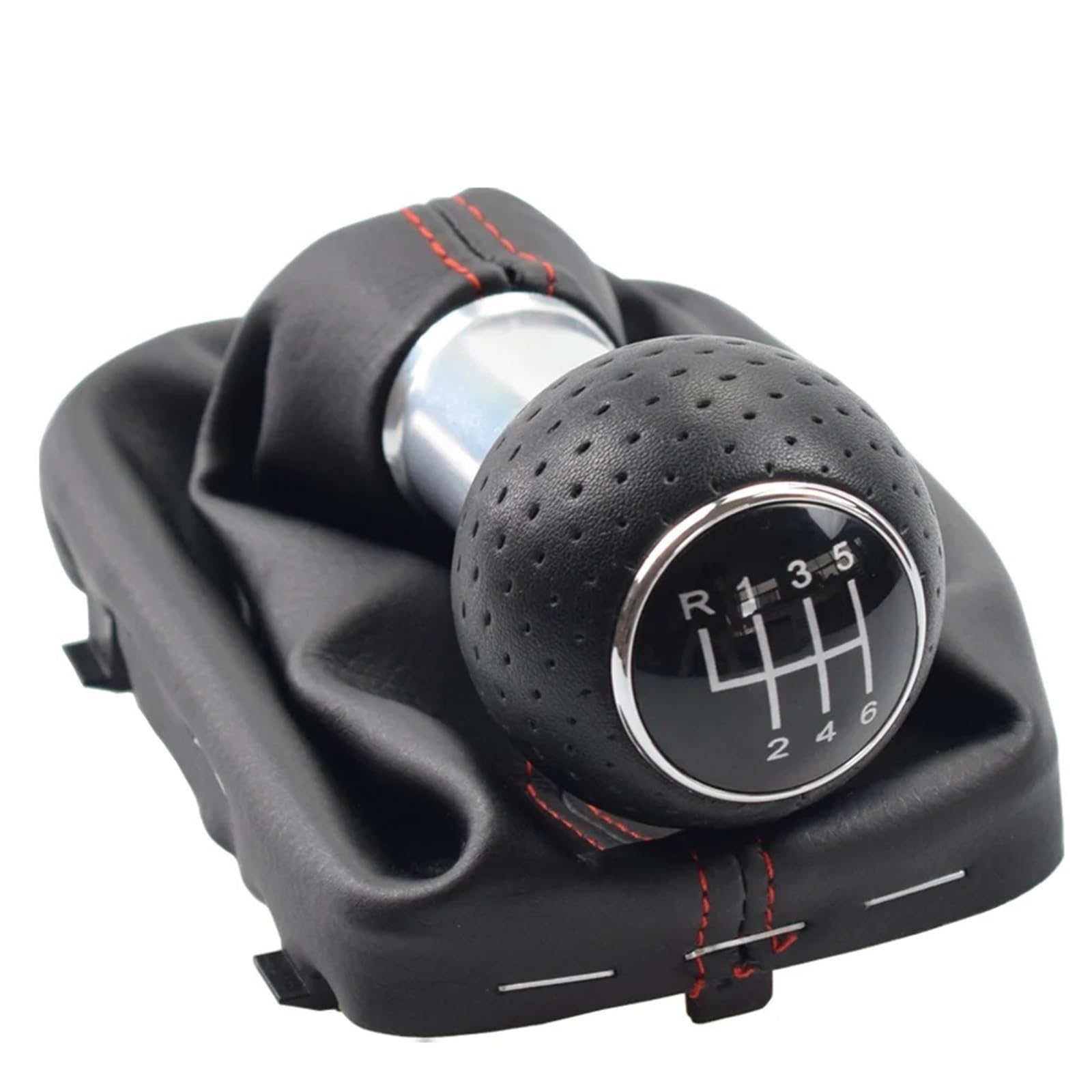 HSUKIHO Car Shift Knob Cover for for A3 S3 2001 2002 2003 Car Gear Shift Knob 5 Speed 6 Gear 12mm with Gaitor(6 Speed-Silver-Red)