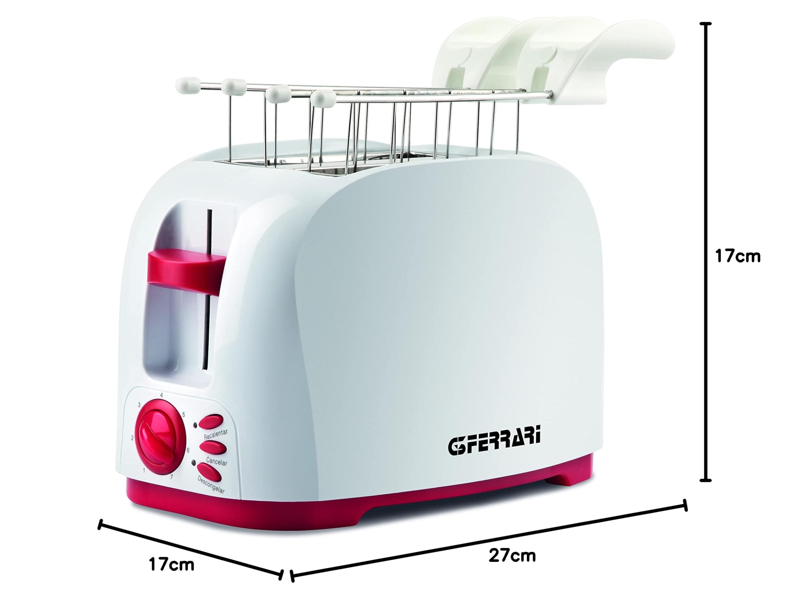 G3 Ferrari G10179 Tostapane To-Stàr, 800 Watt, Pinze INOX, Ampie fessure per toast farciti, Vassoio raccogli briciole, 7 livelli di cottura, Bianco