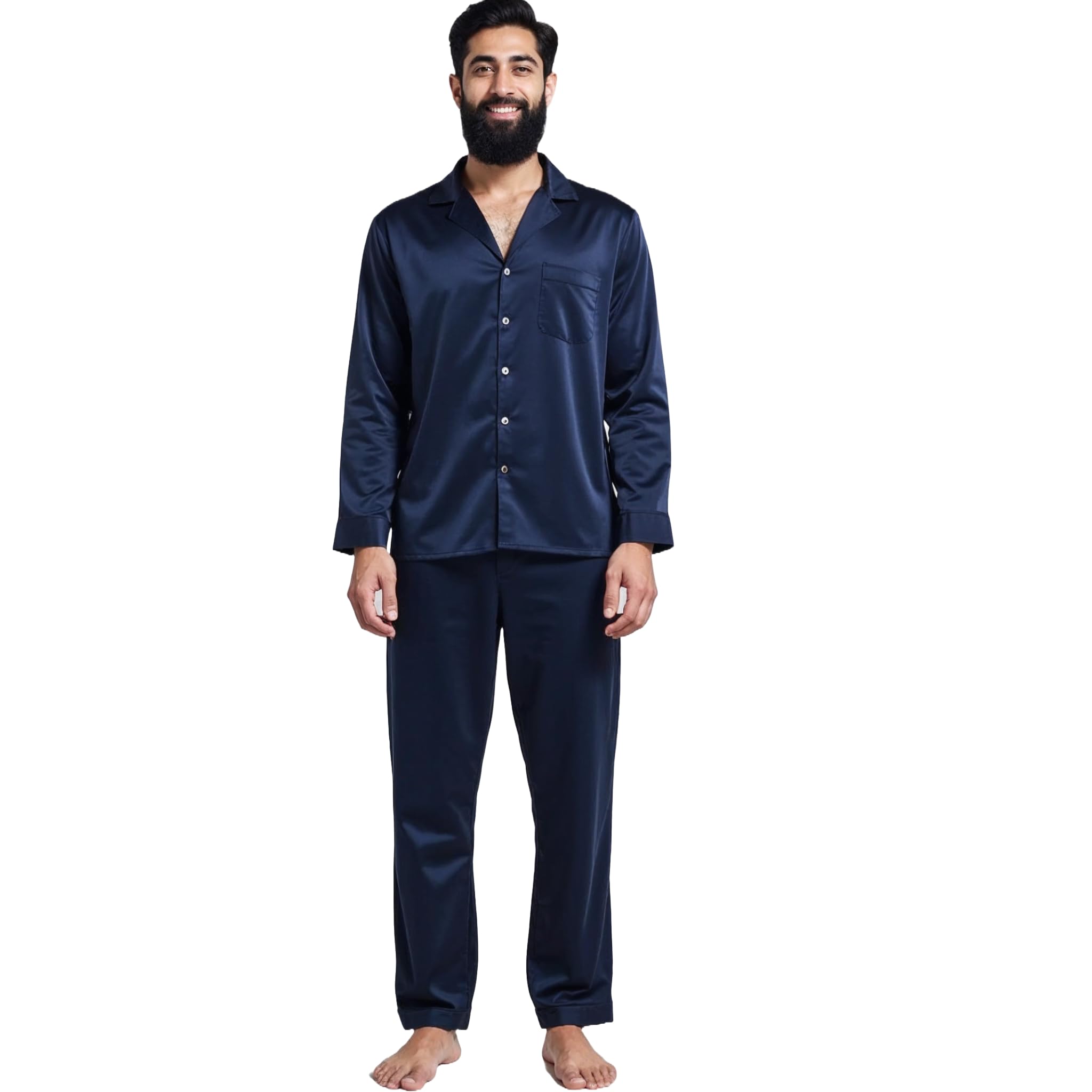 alldaysilk Men’s Navy Silk PJ Set with Piping | Luxury Nightwear | Soft, Lightweight, Elegant Men’s Sleepwear-picture-53