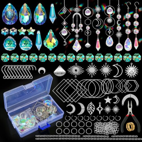HYBEADS 200 Pcs DIY Suncatcher Making Kits for Adults Crystal Sun Catchers Crafts with Hooks Chains Pendants Rainbow Maker for Window Hanging Prism Indoor Outdoor Garden Xmas Wedding Party Decor