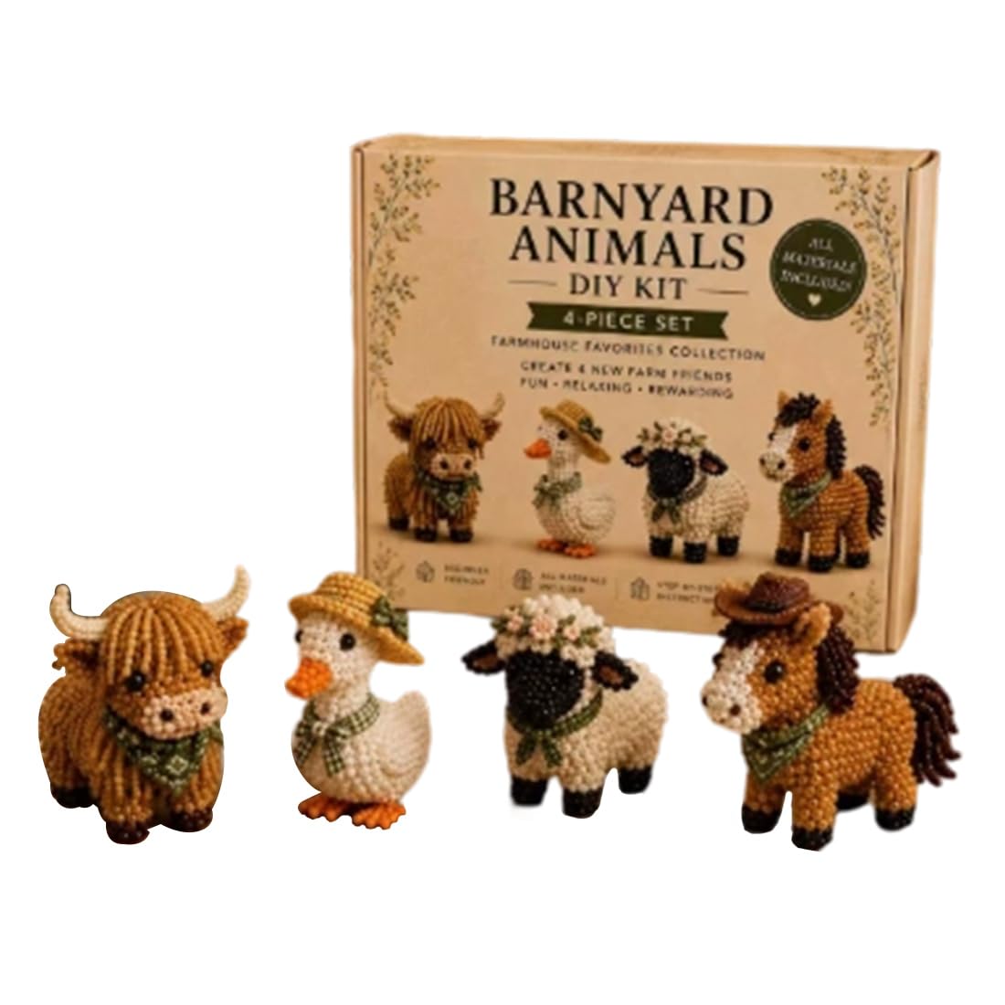 3D Beaded Farm Creature Craft Kit, DIY Bead Weaving Set with Instructions