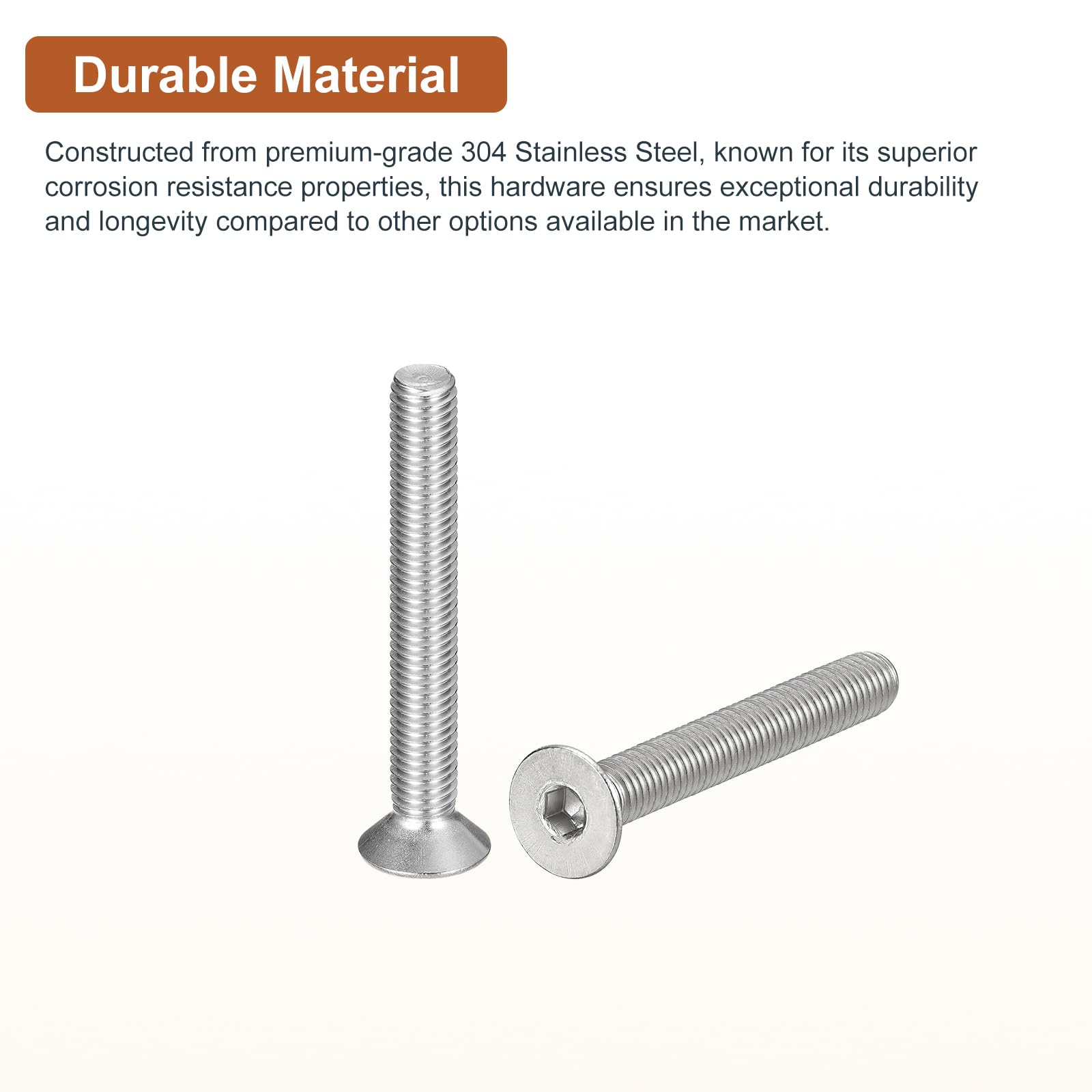 DTGN M8-1.25 x 60mm Flat Head Socket Cap Screws, 10 Pack 304 Stainless Steel Hex Socket Flat Head Screws, Full Thread - Image 3