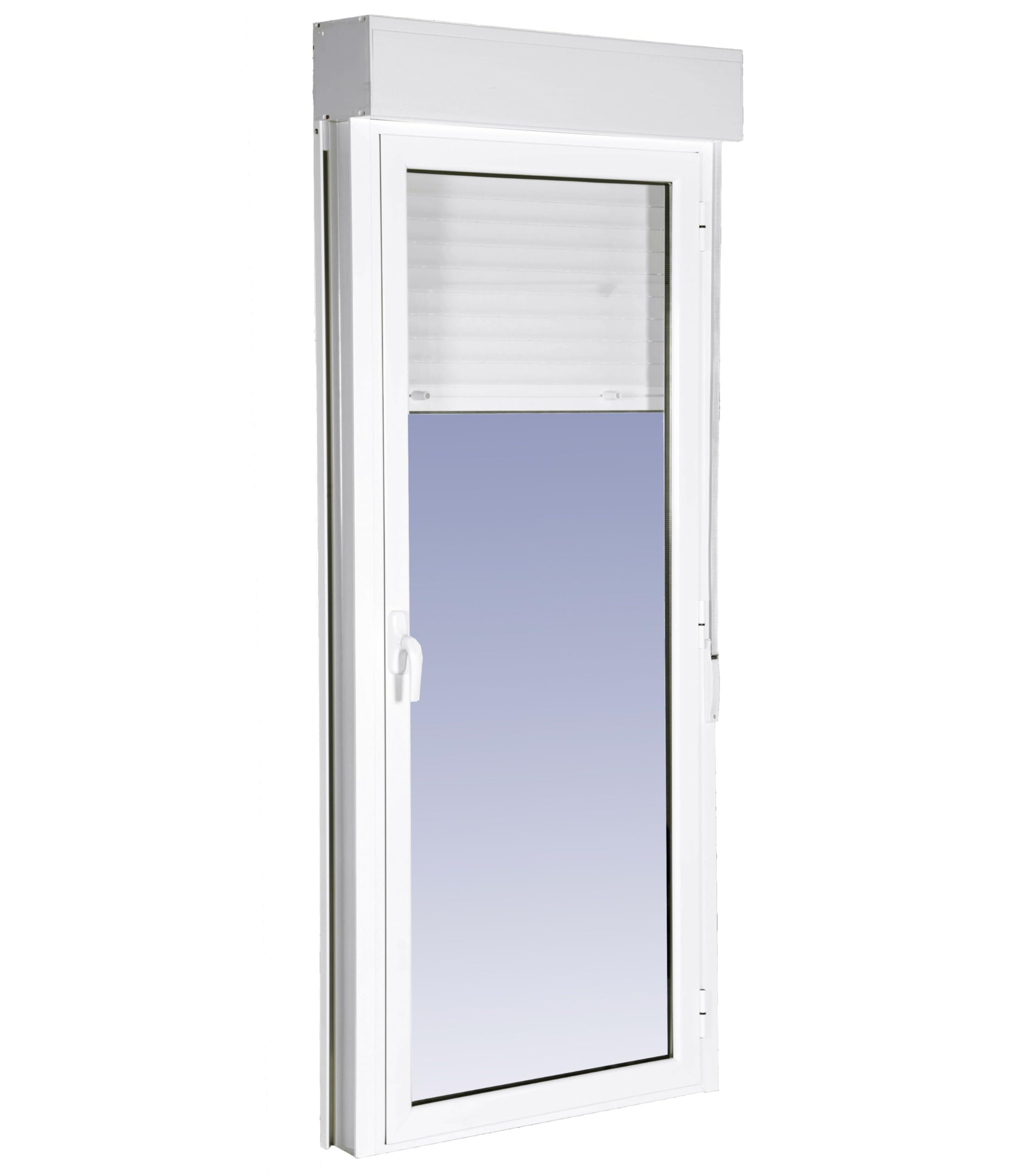 Ventanastock Puerta Balconera Aluminio 882x2185 Practicable Derecha Con Persiana de PVC 1 hoja (guías y cajón persiana en kit)