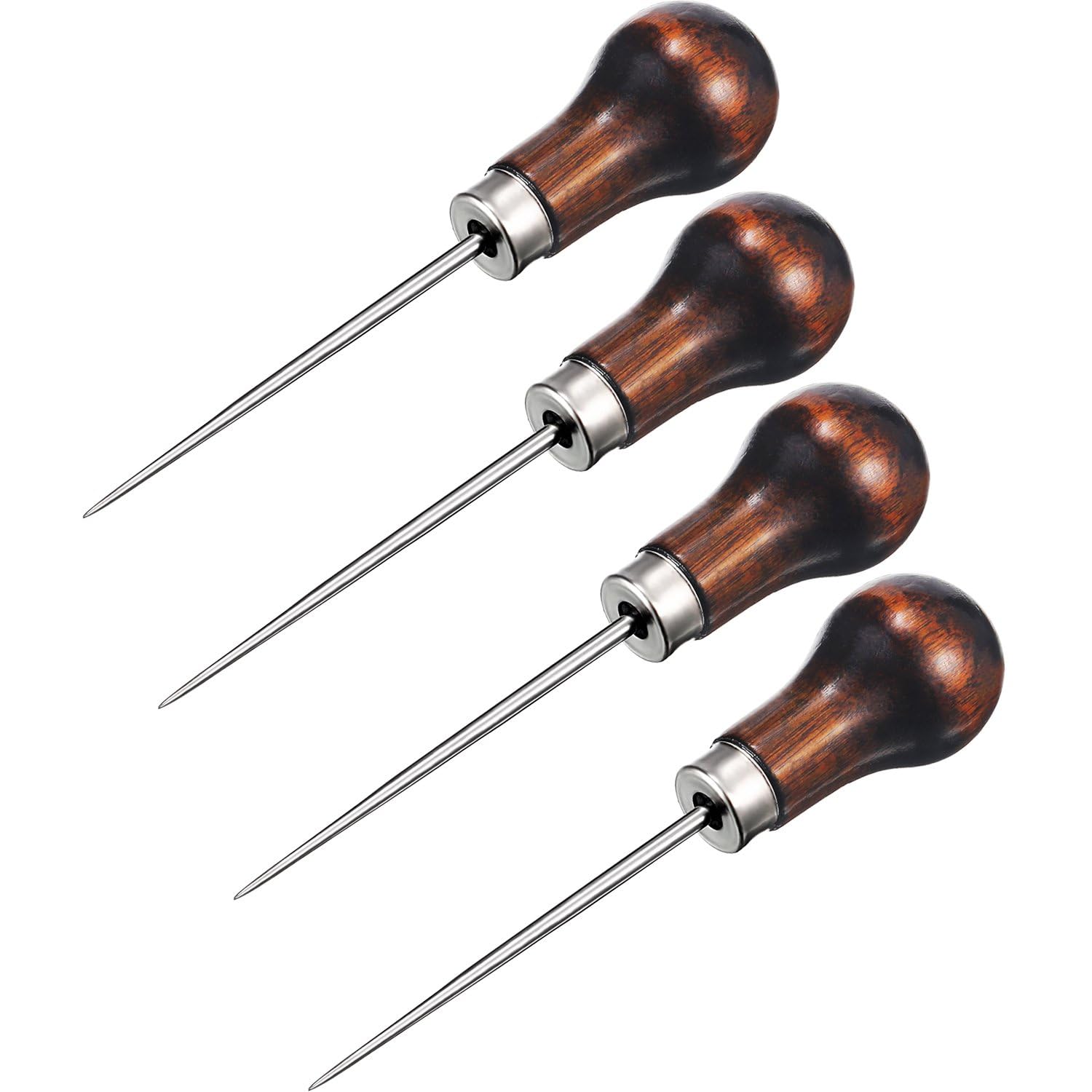 Dzxin Awls, 4 Pack Awl Tool Gourd Shape Wooden Handle Scratch Awl Tool Pin Punching For Leather Craft Cloth Pouch Hole Diy Handmade Maker Tool