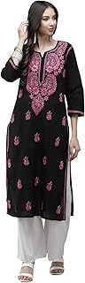 Ada Hand Embroidered Lucknowi Chikankari Cotton Kurta Kurti for Women A411191 Price In India