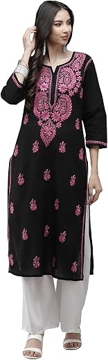 Ada Hand Embroidered Lucknowi Chikankari Cotton Kurta Kurti for Women A411191