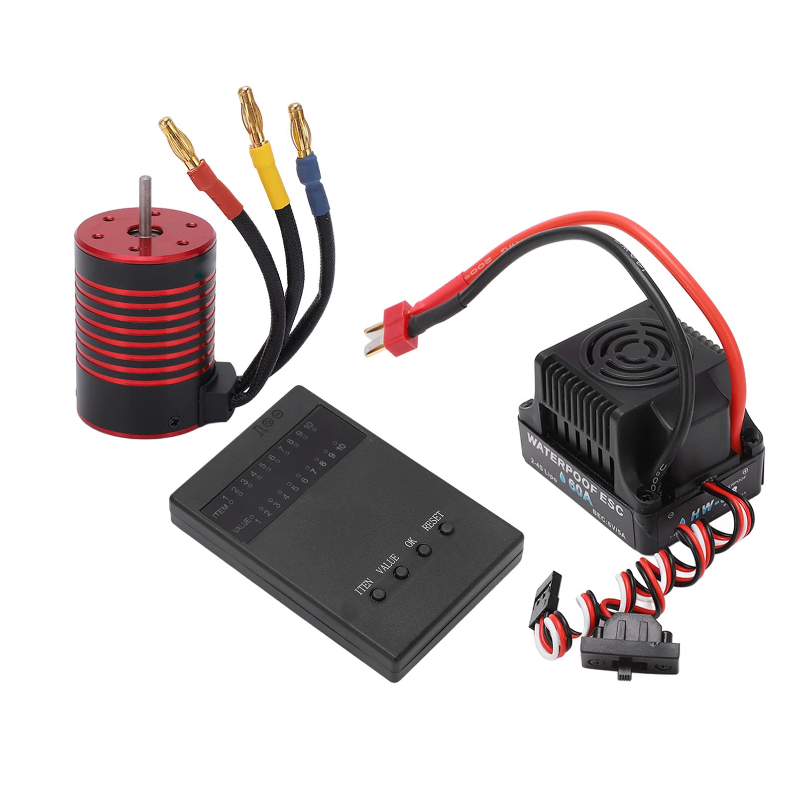 bezszczotkowy zestaw ESC, bezszczotkowy wodoodporny silnik 3650 60A ESC, karta programowania do samochodu RC 1/10 (5200kV)