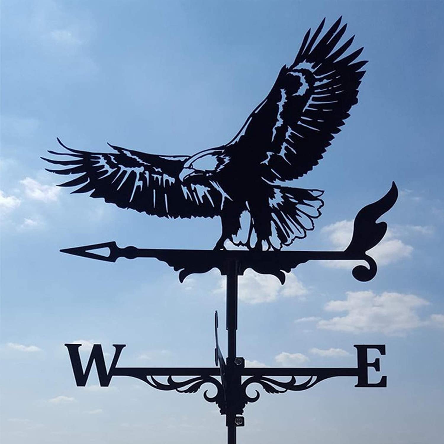 Klonwg Bald Eagle Metal Black Weathervane Roof Mount Weather Vane Outdoor Patio Yard Barn Shed Roof Stake 50Cm Tall