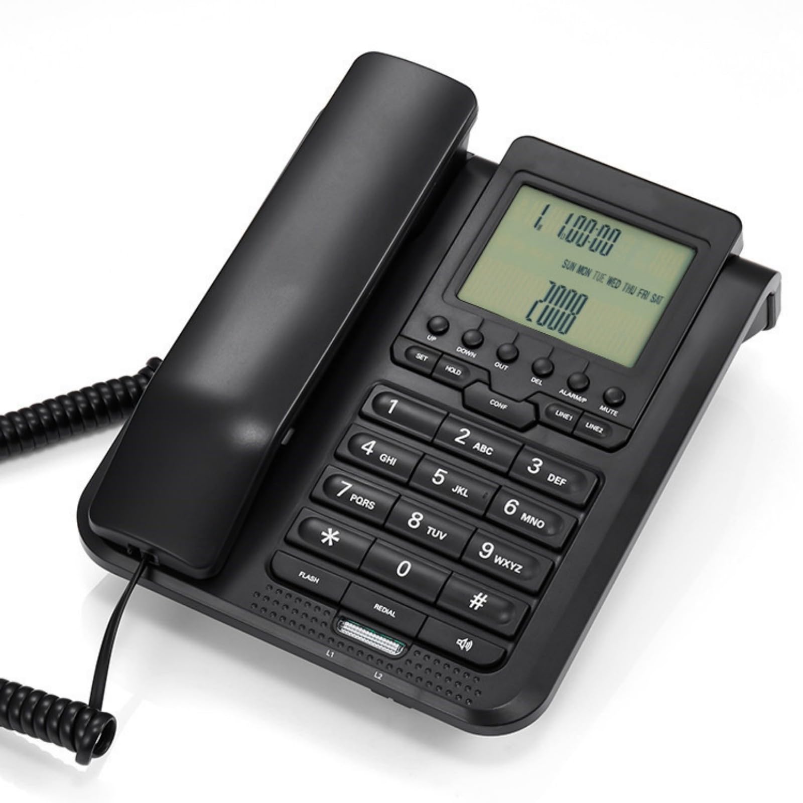 Backlits - Telefono fisso LCD con memoria e tastiera sovradimensionata per persone anziane con problemi di vista e retroilluminazione LCD regolabile