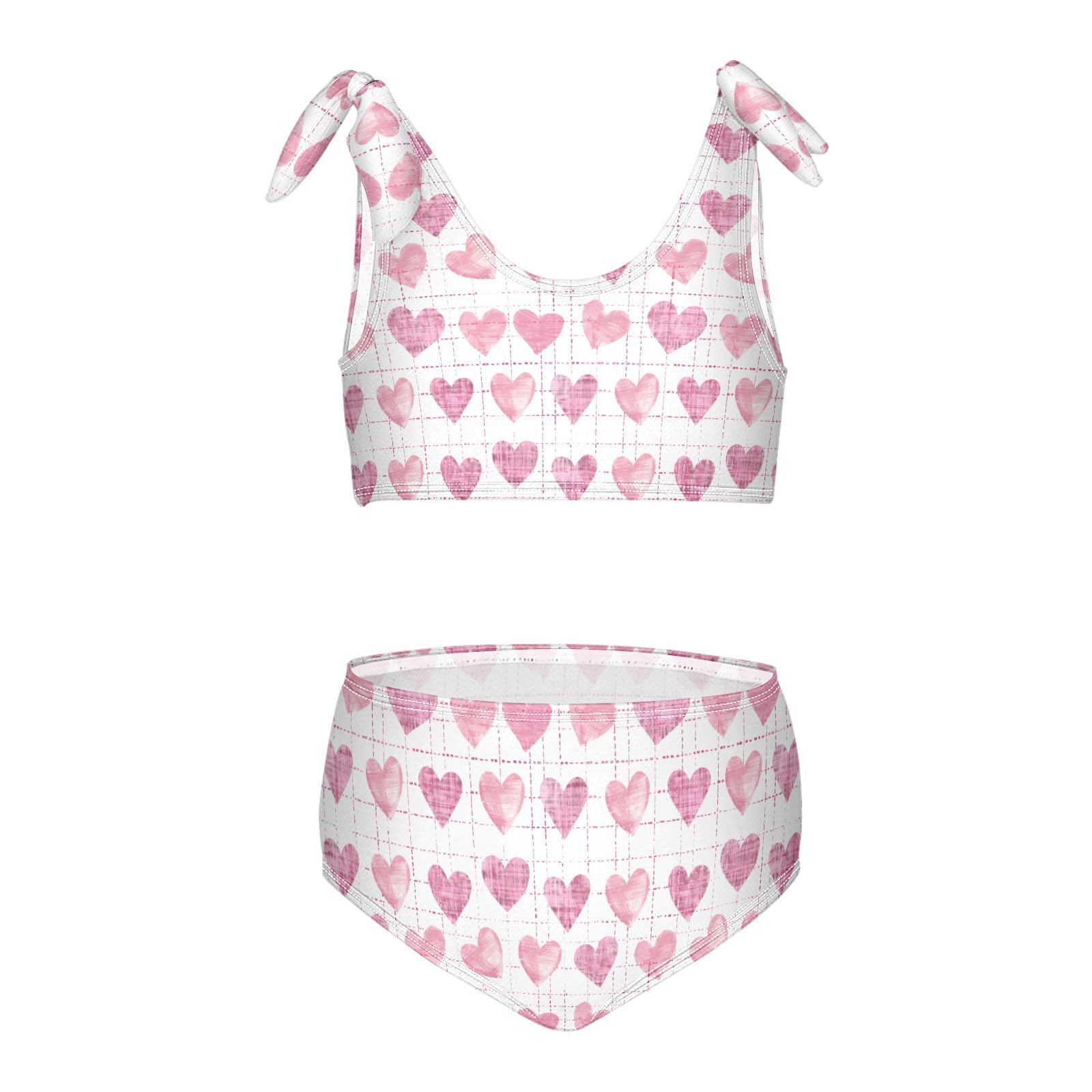 Pink Hearts Girls Two Piece Tankini Swimsuits Summer Bathing Suit Beach Swimwear Set, 5-6T