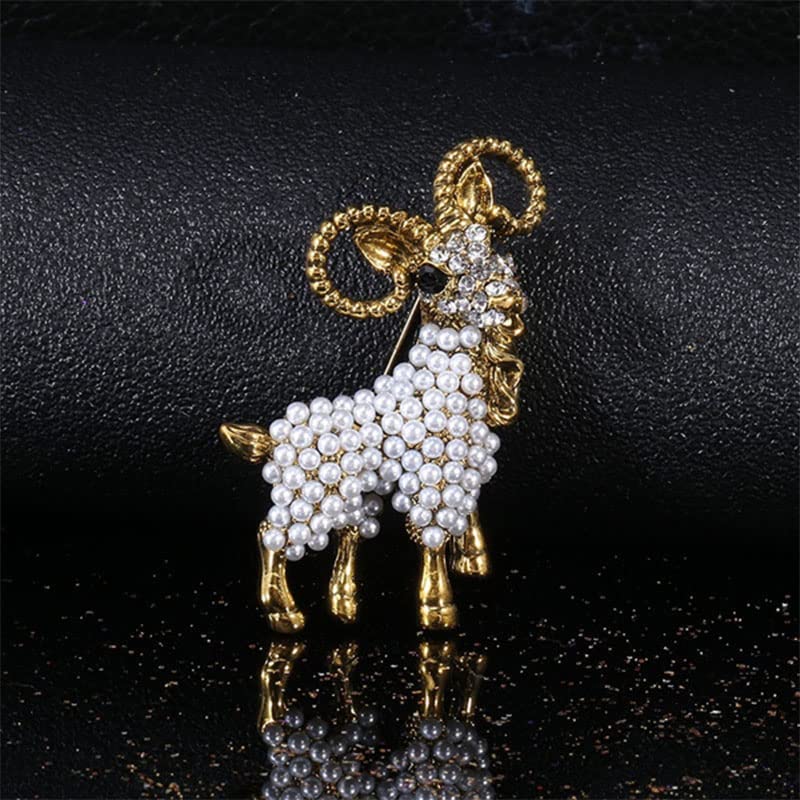 Acxico 2Pcs Fashion Alloy Pearl Goat Brooch and Fun Donkey Brooches Animal Pin Funny Cute Cartton Style Kid Gift, White , Black3