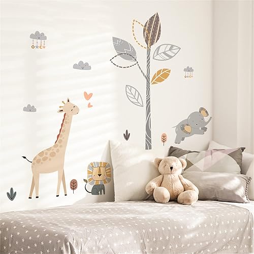 Miniatura 6 de Calcomanías de pared de dibujos animados boho Safari Animal Nursery Art Plant Tree Wall Stickers Funny Jirafa, elefante, selva, bosque, niños,
