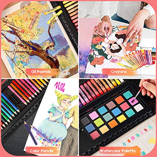 Caliart Art Supplies, 238 Pack Deluxe Art Set Painting Coloring With Trifold Easel, Craft Drawing Kits, Art Case For Artists Beginners Kids Supplies For 5-9-12, With Oil Pastel, Crayon, Black #TOP2