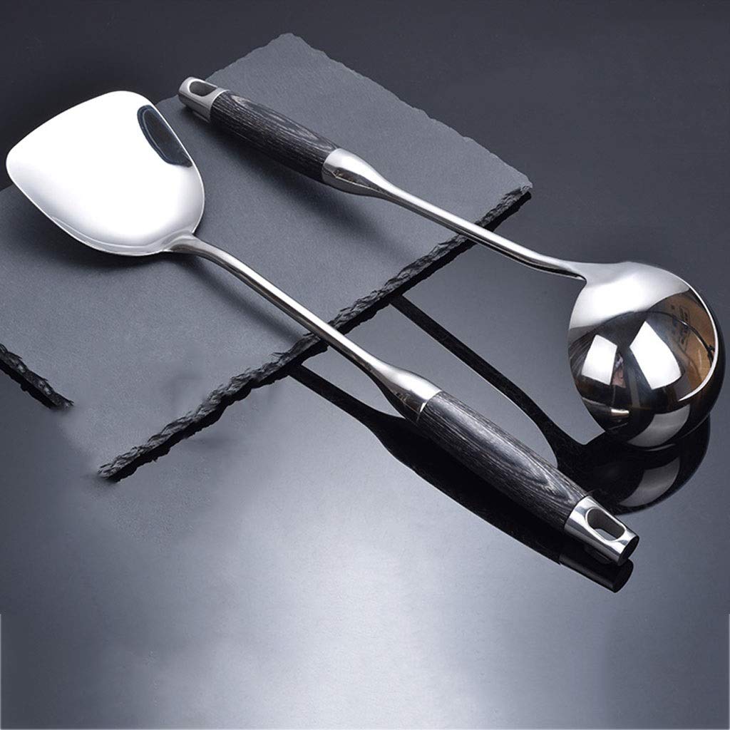 Manico in Legno di Grano Spatola in Acciaio Inossidabile Cucchiaio da minestra Pala per friggere Scolapasta Utensili da Cucina Set da Cucina per la casa Set di spatole