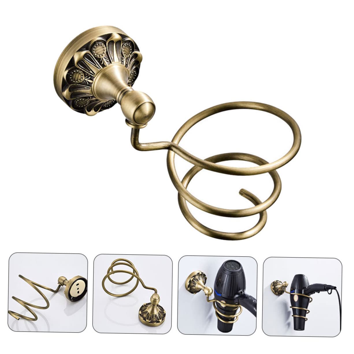 Cabilock 1 Juego Soporte para Perchas Soporte de soplador de Montaje en Pared Soporte para secador de Pelo Estante de Herramientas para el Cabello Estante para secador de Pelo Antiguo Cobre