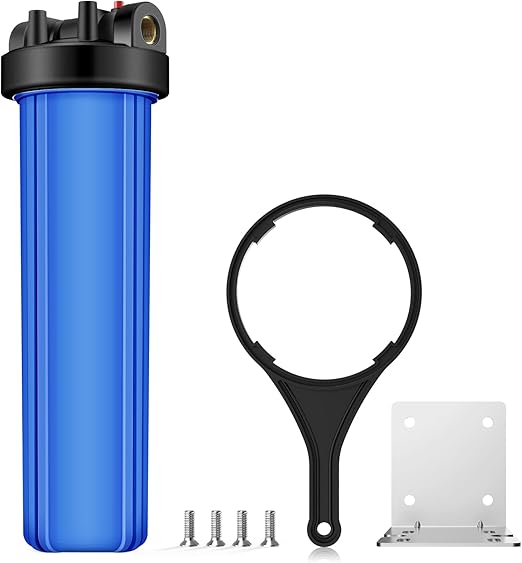 SimPure Whole House Water Filter Housing (DB20P), 20" x 4.5" Sediment Carbon Filter Universal Housing, Pre-Filtration System for Well and City Water, 1" NPT Port, Pressure Release