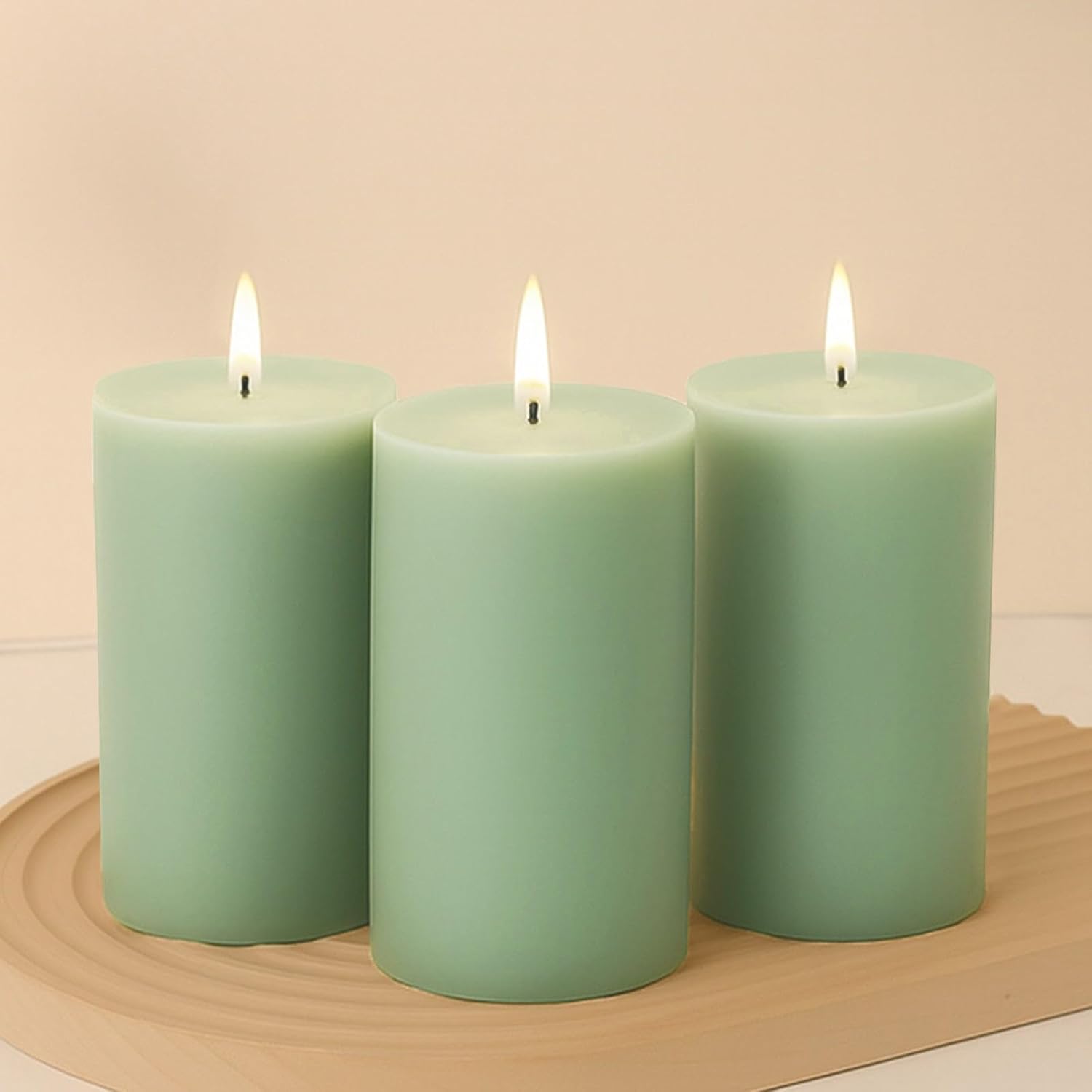 Efavormart 6-Pack Unscented Pillar Candles – Dripless 3"x6" Sage Green Paraffin Wax with Smokeless Cotton Wicks, Clean & Long-Lasting 60-Hour Burn