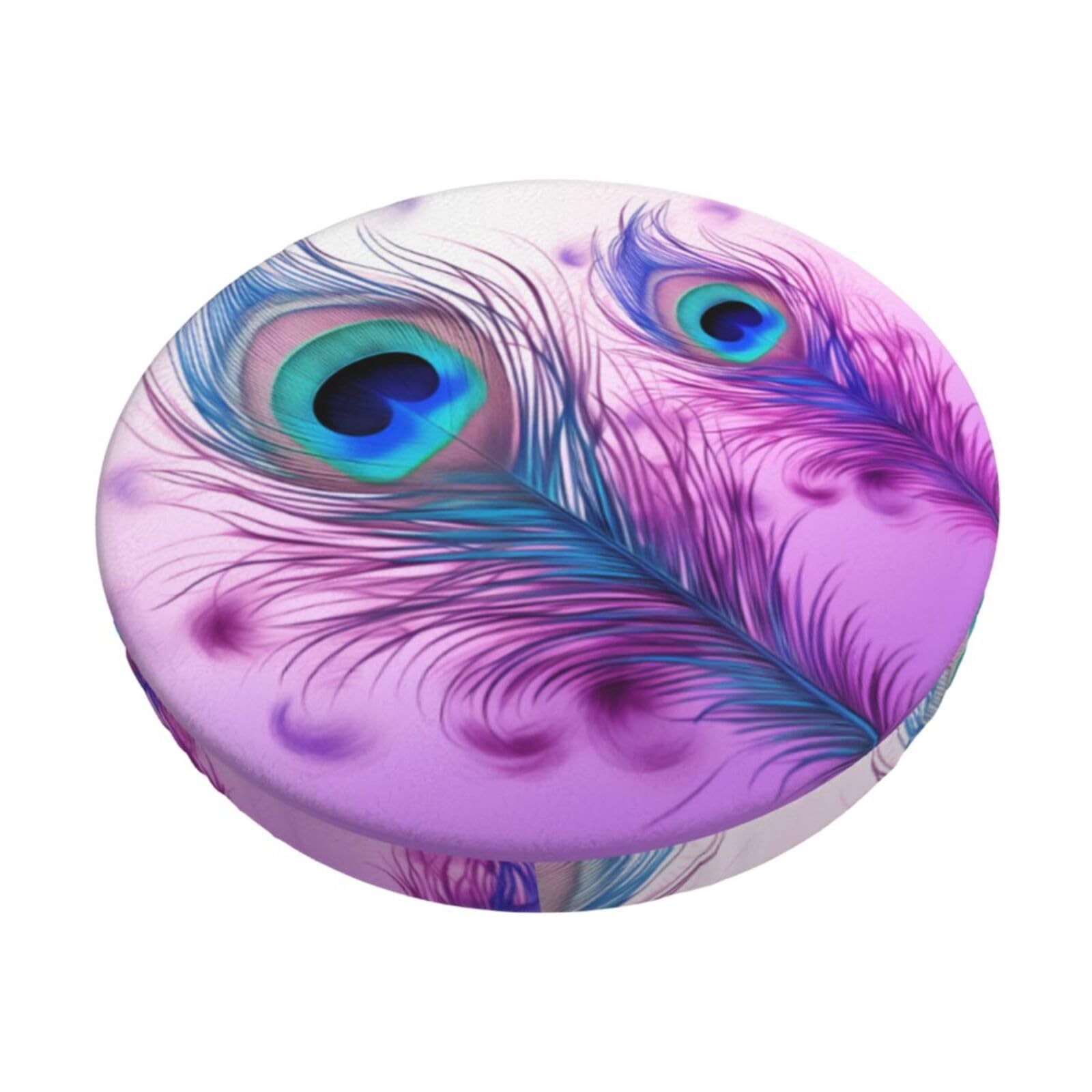 Velvet Round Stool Covers, 3 Layers Round Seat Cover with Thin Pad, Violet Peacock Feathers Pattern Bar Stool Covers Round Water-Resistant Round Seat Cushion Cover for 12-14" Round Chair