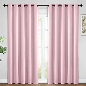 Yakamok Light Blocking Window Blackout Curtains Thermal Insulated Room Darkening Drapes for Bedroom,Solid Grommet Top Window Panels, 62x84 Inch, Pink, One Pair