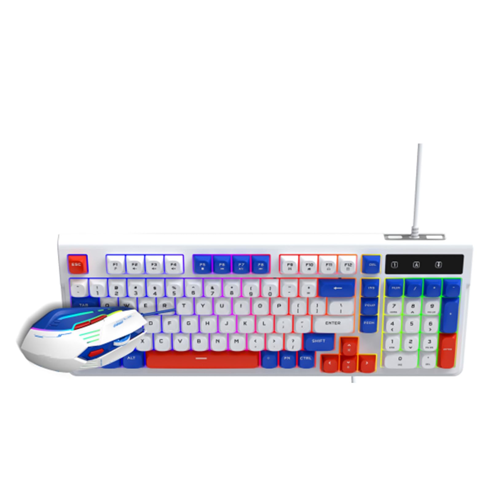 Generic Podświetlana RGB Klawiatura do Gier i Mysz Combo Kompaktowy Układ Multimedialne Klawisze Skrótów dla 98SE/ME/2000/XP/Vista/7/10, Ciche Klawisze do Laptopa Komputer Stancjonarny (Niebieski