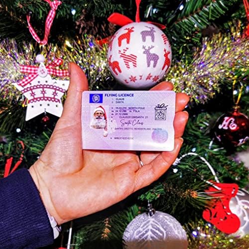 Plastic Santa's Claus Flying Licence + Special Postcard from Santa + Santa's Lost Button - Christmas Eve Lost Sleigh Driving Licence, Father Christmas Novelty ID, Christmas Eve Box Fillers