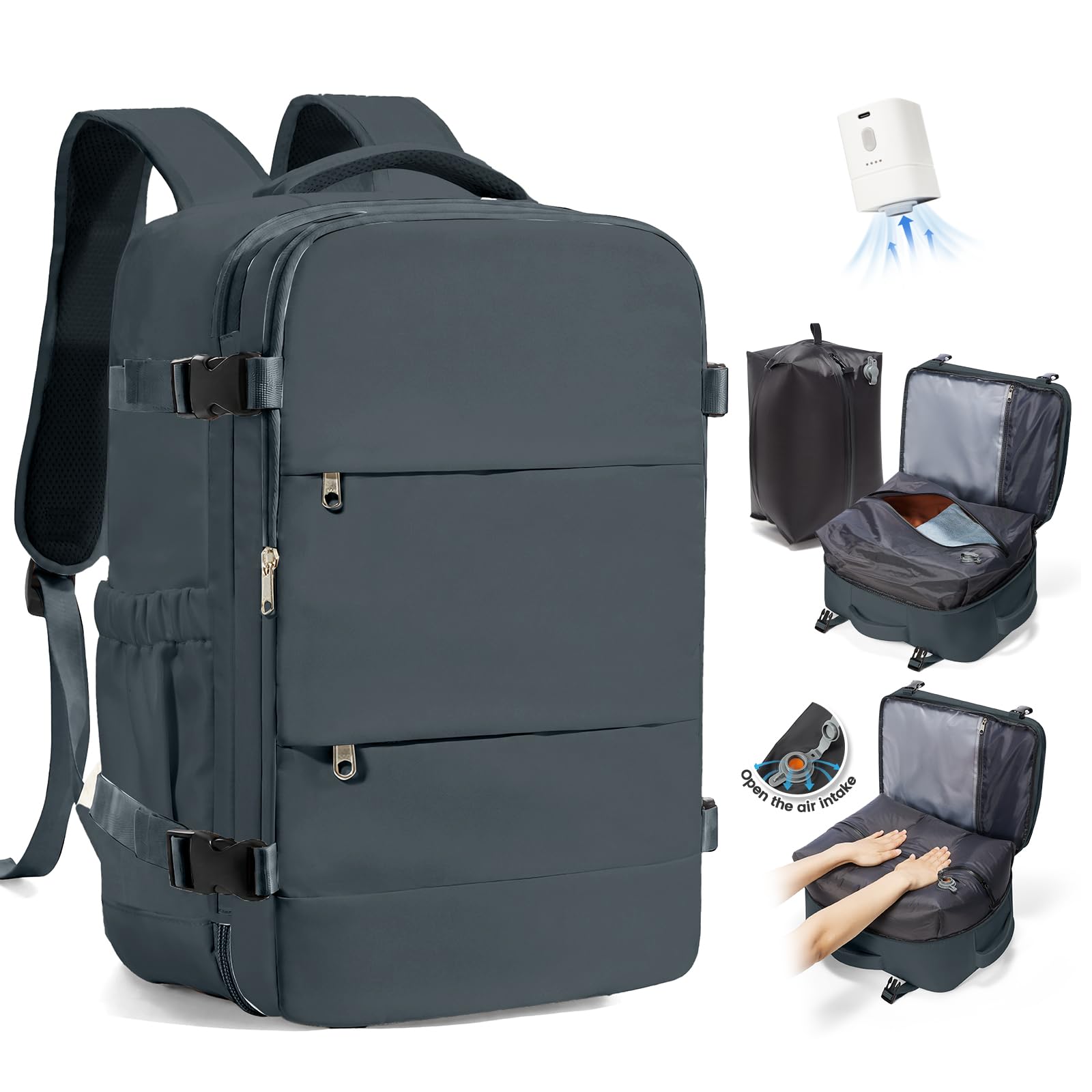 SZLX Zaino Ryanair 40x30x20 Sottovuoto con Pompa Zaino Ryanair 40x20x25 Donna Zaino da Viaggio Wizzair Bagaglio a Mano Uomo per Laptop da 14 Pollici Borse da Cabina 45x36x20 Easyjet con Porta Scarpe