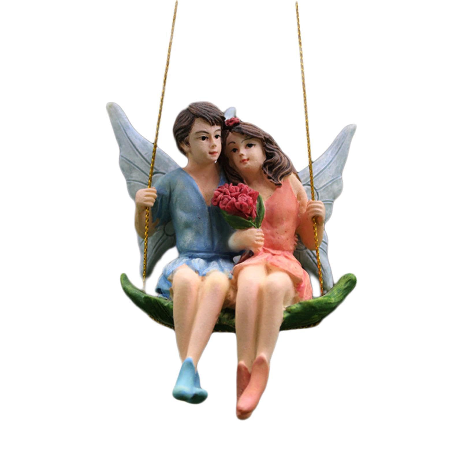 ALCXAZS Fairy Figurines Dollhouse Garden Patio Decor Toy Miniature Fly Wing Couple Exquisite and Enchanting Landscape Scene