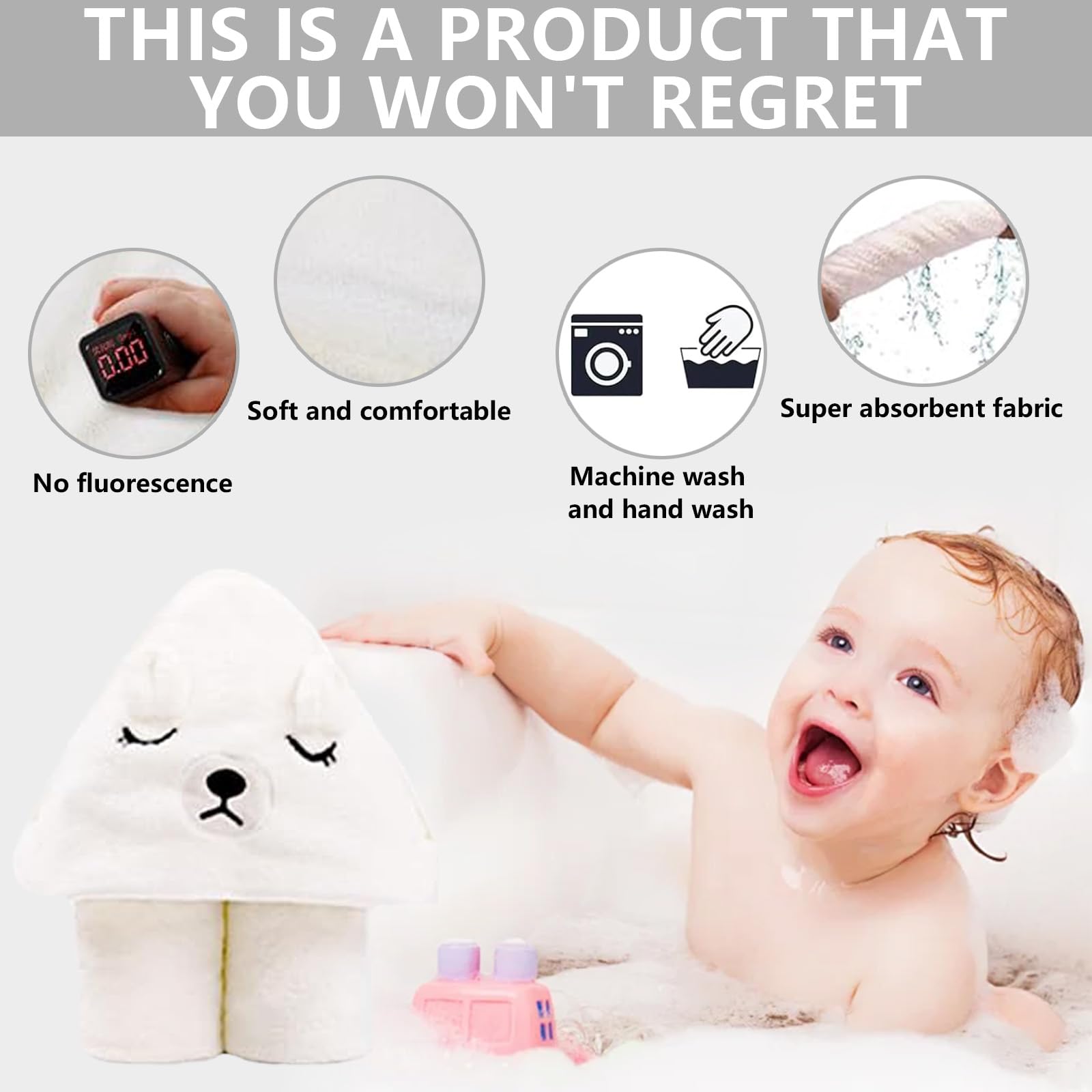 HUANYO Hooded Baby Towel, White Bear Cub - Image 4